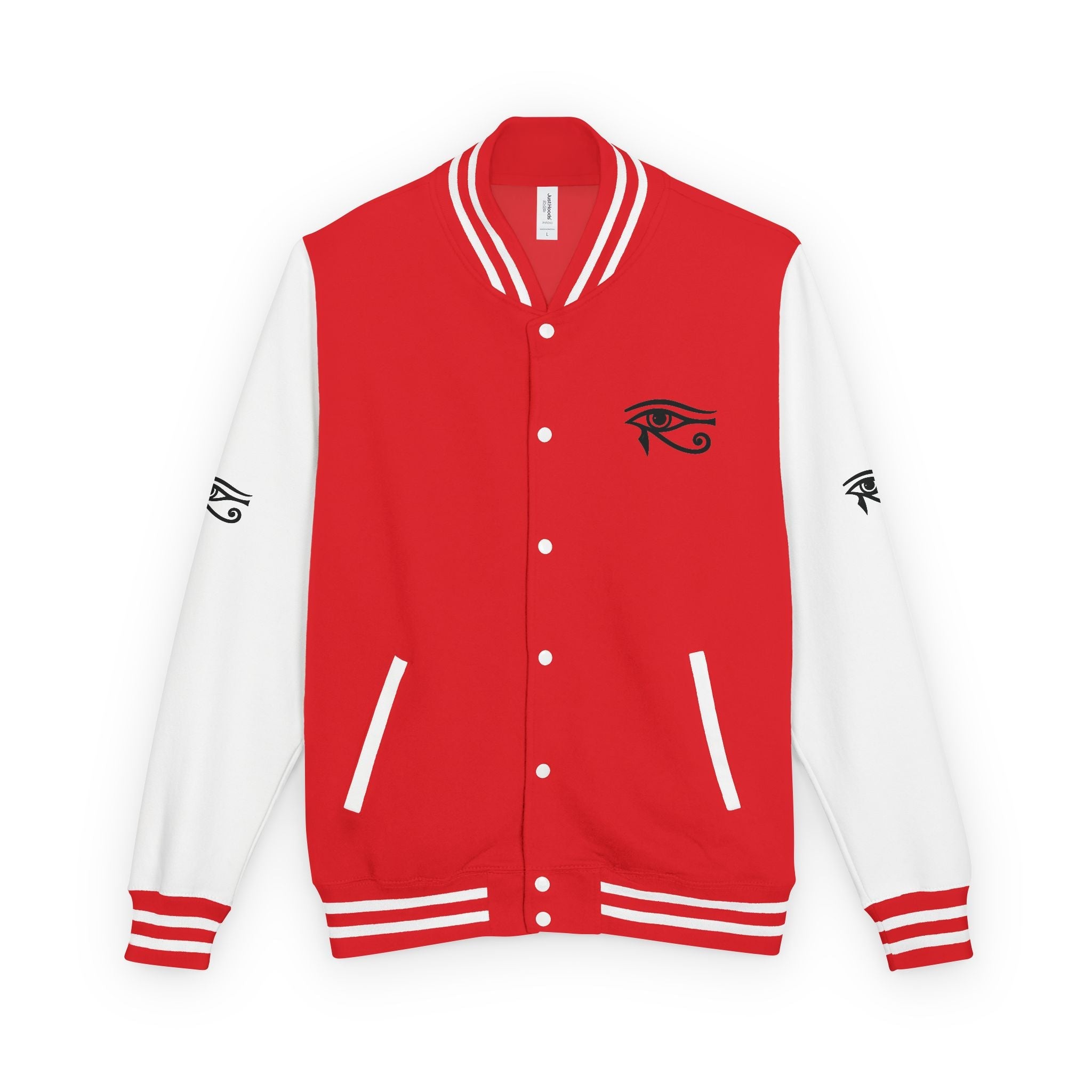 Unisex heavyweight letterman jacket in heather grey with durable cotton-polyester blend and vibrant garment-dyed colors
