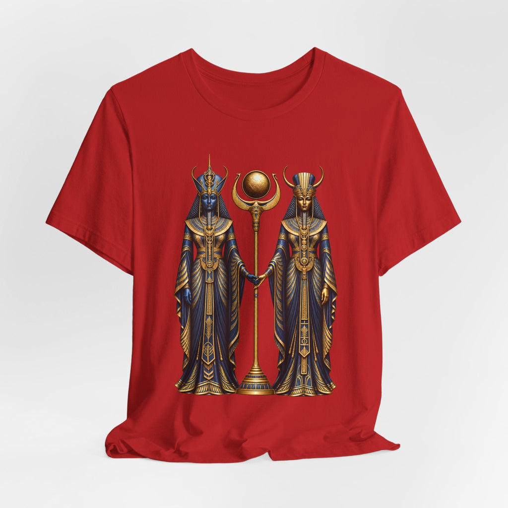 Egyptian Goddess Duo T-Shirt — Ankh & Sun Staff Graphic Tee Printify