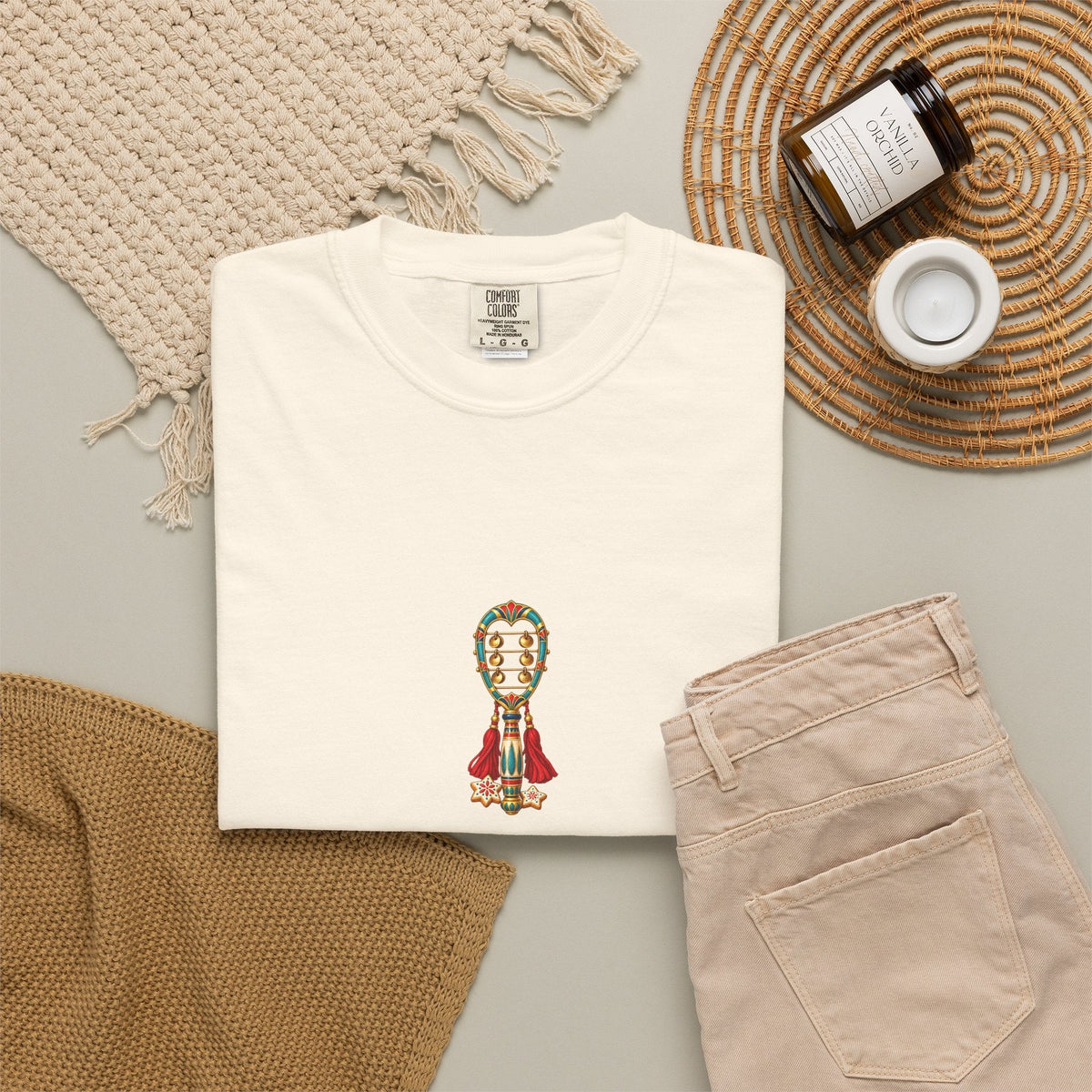 Egyptian Sistrum Christmas T-Shirt — Festive Rattle & Stars Printify