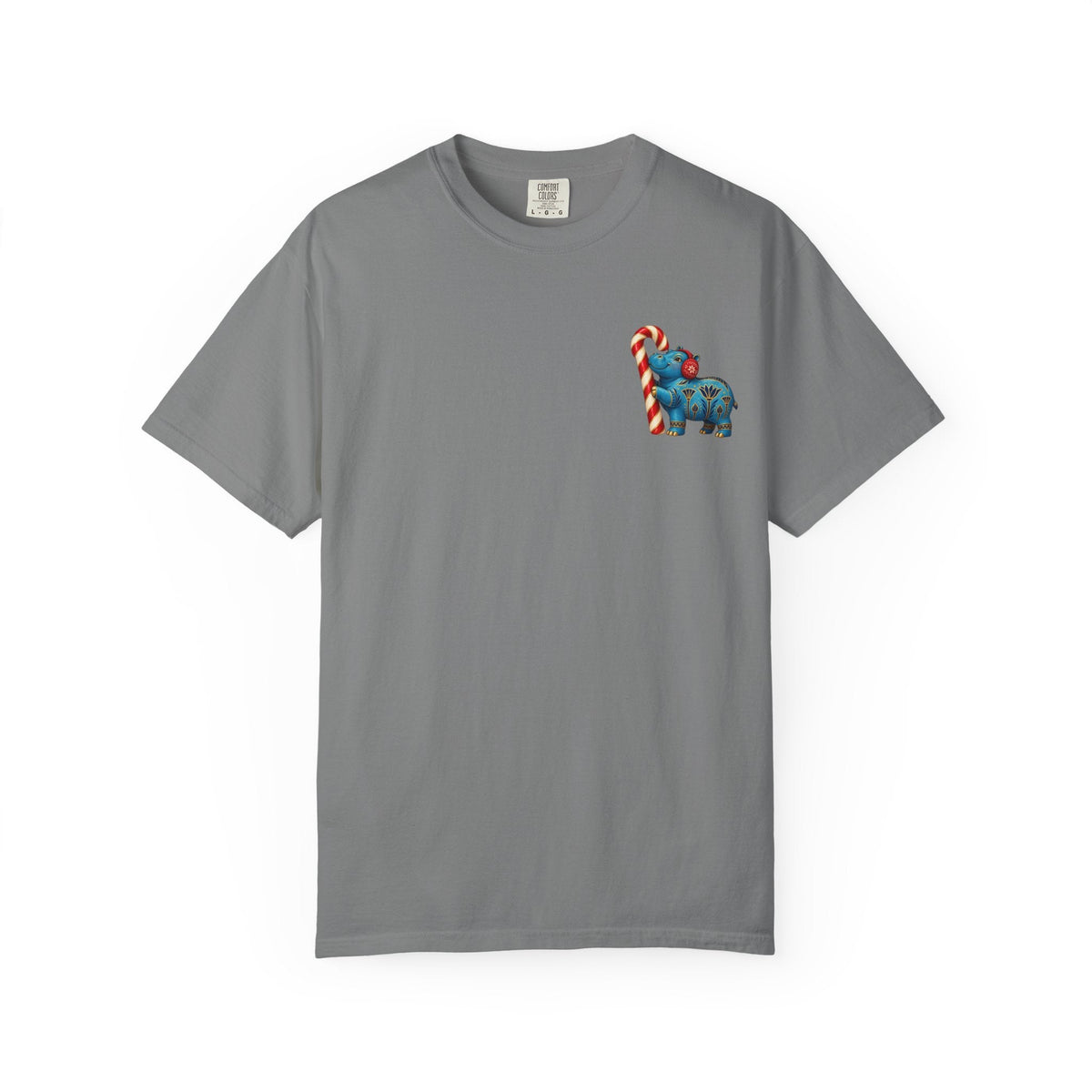 Blue Egyptian Hippo Christmas T-Shirt — Candy Cane Holiday Printify
