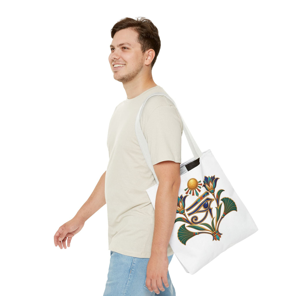 Eye of Horus and lotus Egyptian heritage all-over print tote bag