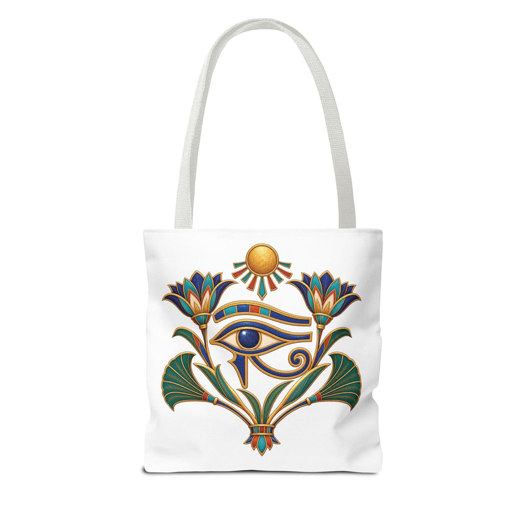 Eye of Horus and lotus Egyptian heritage all-over print tote bag
