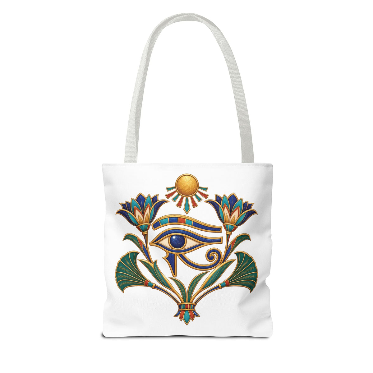 Eye of Horus and lotus Egyptian heritage all-over print tote bag