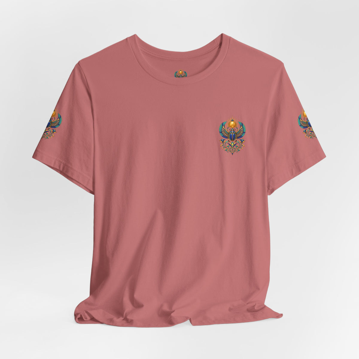 Scarabs & Sun Egyptian Scarab T-Shirt — Golden Sunback Graphic Tee Printify