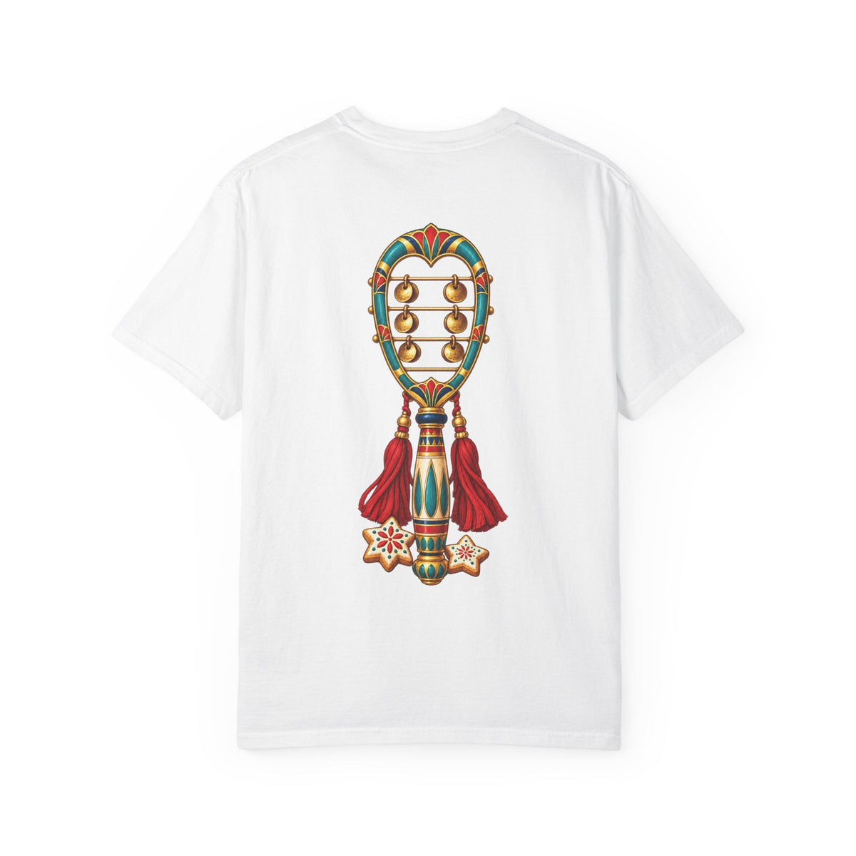 Egyptian Sistrum Christmas T-Shirt — Festive Rattle & Stars Printify