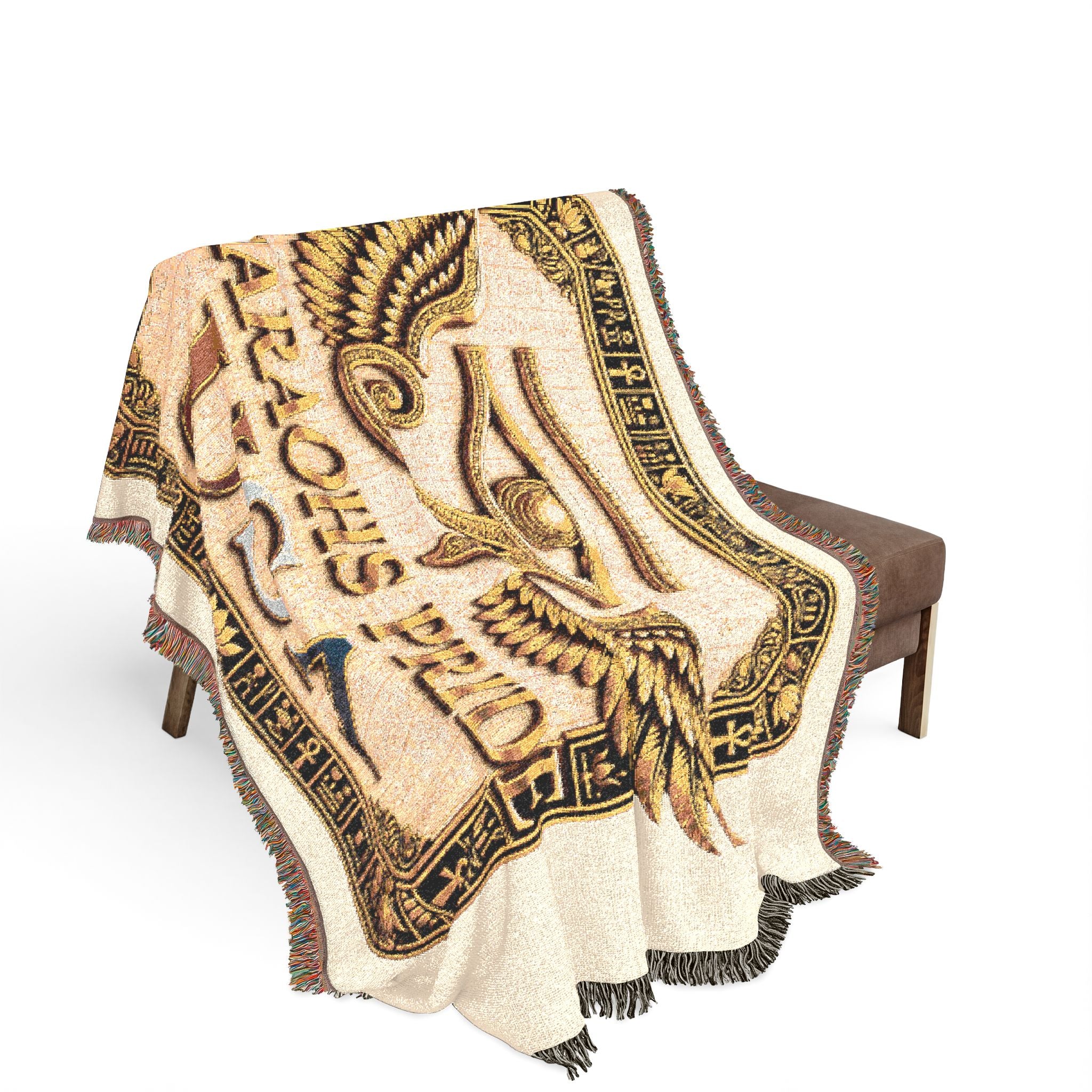Egyptian-inspired Eye of Horus woven cotton blanket