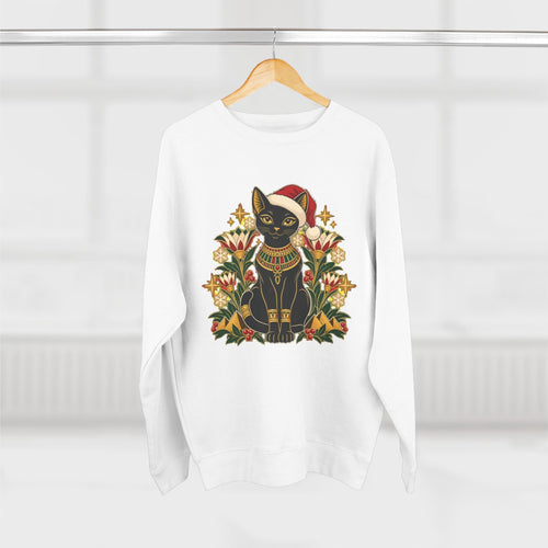 Christmas Black Cat Crewneck Sweatshirt – Festive Egyptian Cat Holiday Pullover Printify