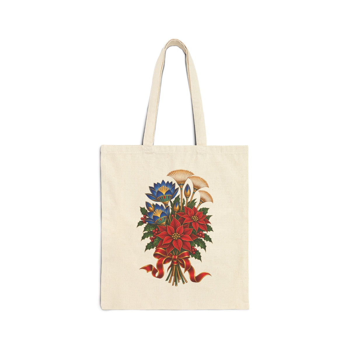 Egyptian Lotus Poinsettia Christmas Canvas Tote Bag Printify