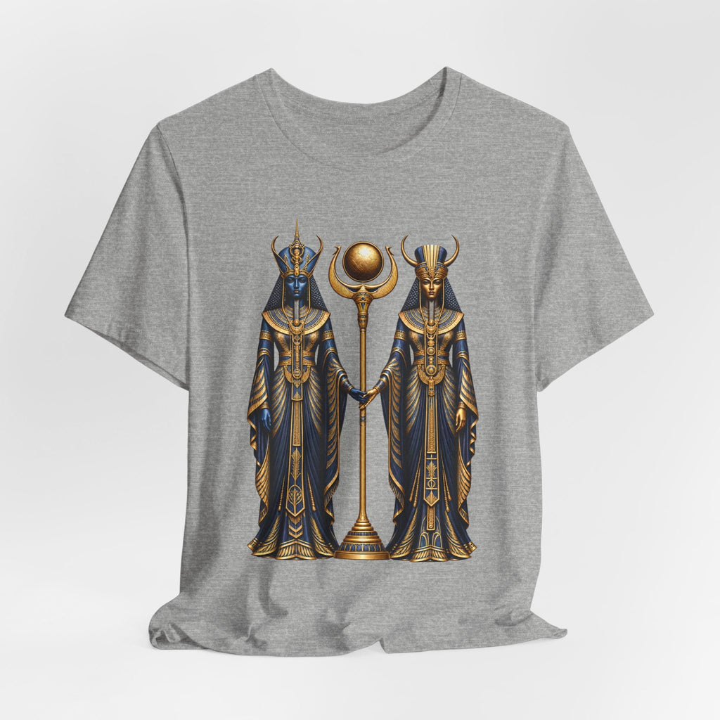 Egyptian Goddess Duo T-Shirt — Ankh & Sun Staff Graphic Tee Printify