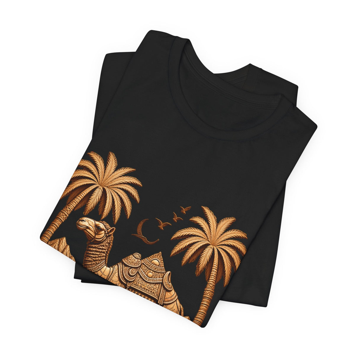 Camel Oasis T-Shirt — Egyptian Desert Palm Graphic Tee Printify