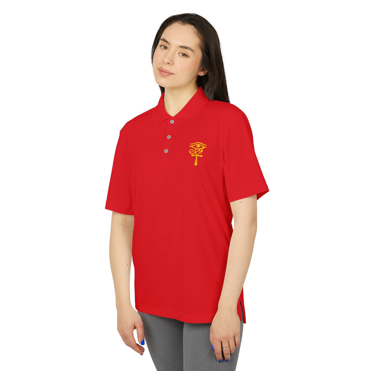 Eye of Horus Polo Shirt — Egyptian Symbol Embroidered Performance Golf Polo Printify