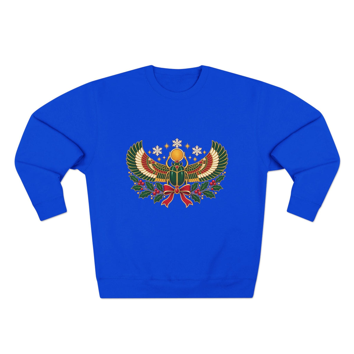 Egyptian Scarab Holiday Sweatshirt — Festive Scarab & Wreath Crewneck Printify
