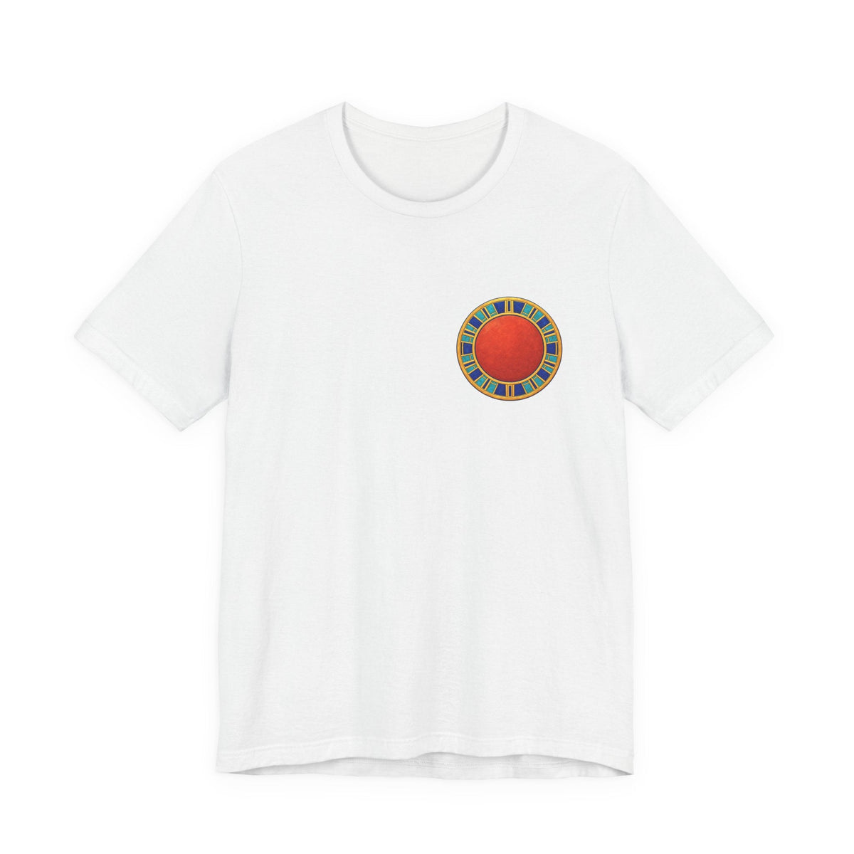 Unisex T-shirt with red Egyptian sun disk chest graphic