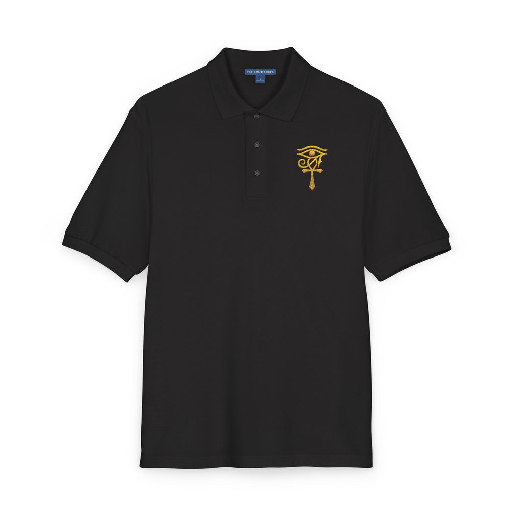 Unisex polo with gold Eye of Horus and ankh embroidery