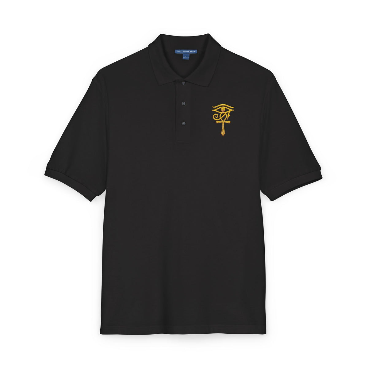 Unisex polo with gold Eye of Horus and ankh embroidery