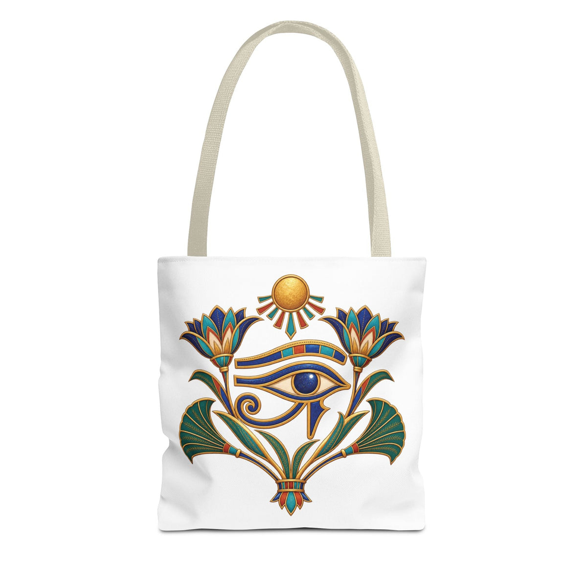 Eye of Horus and lotus Egyptian heritage all-over print tote bag