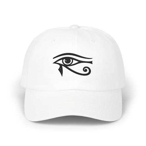 Classic low-profile dad cap with adjustable strap and antique-brass buckle in unstructured six-panel design
