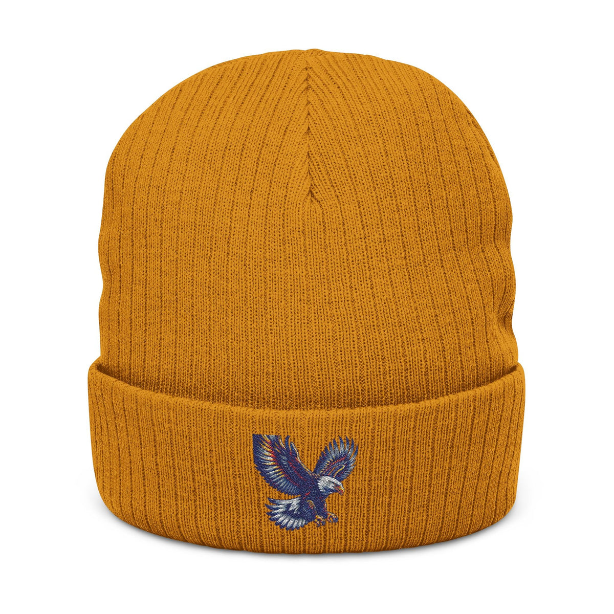 Ribbed knit beanie with embroidered eagle