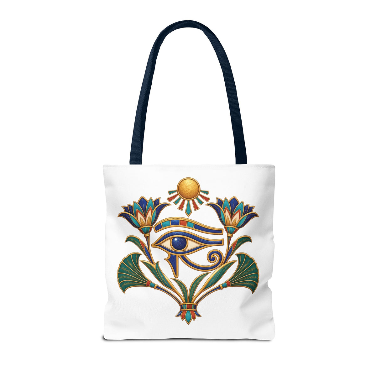 Eye of Horus and lotus Egyptian heritage all-over print tote bag