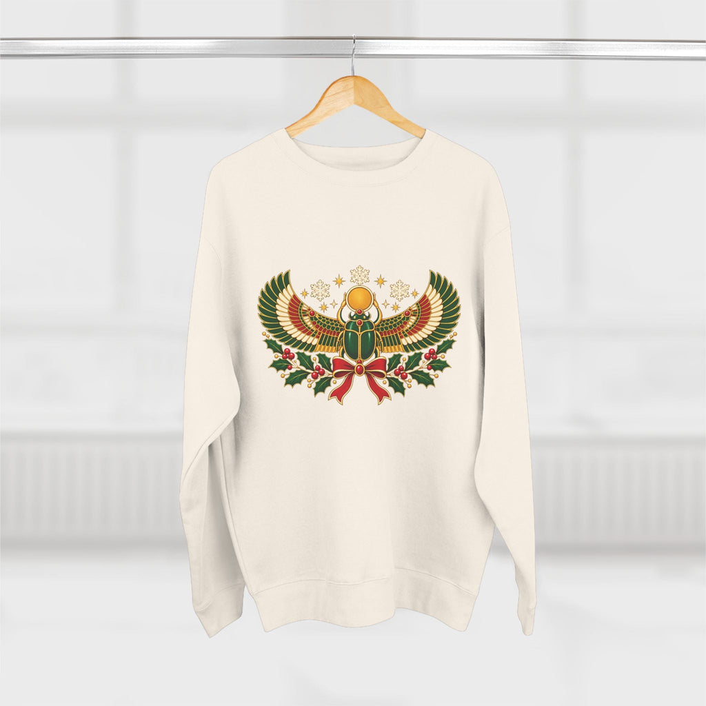 Egyptian Scarab Holiday Sweatshirt — Festive Scarab & Wreath Crewneck Printify