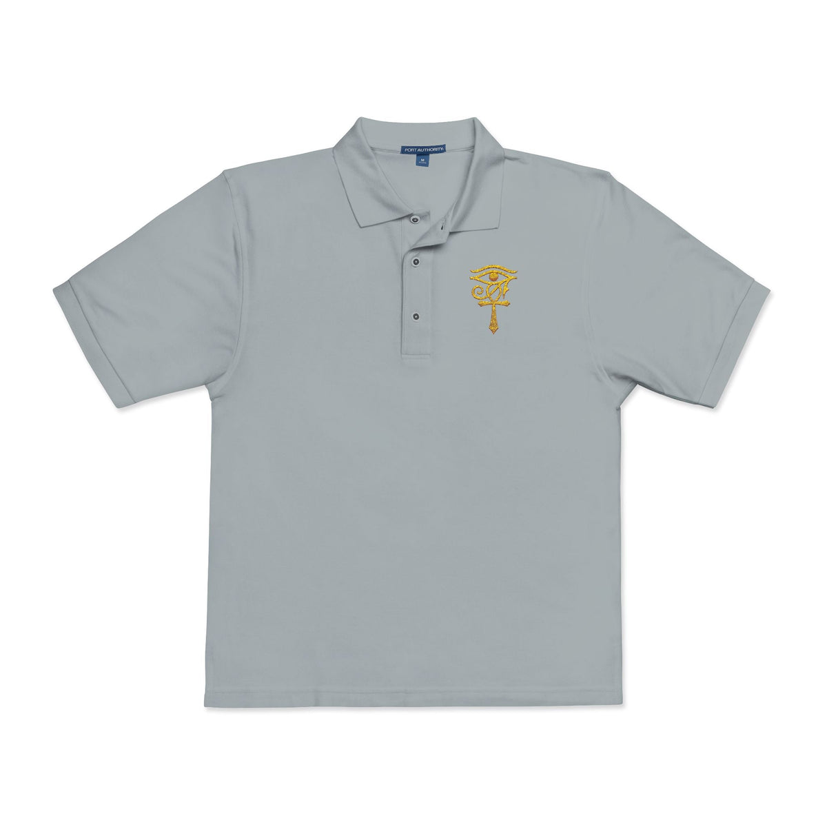 Unisex polo with gold Eye of Horus and ankh embroidery