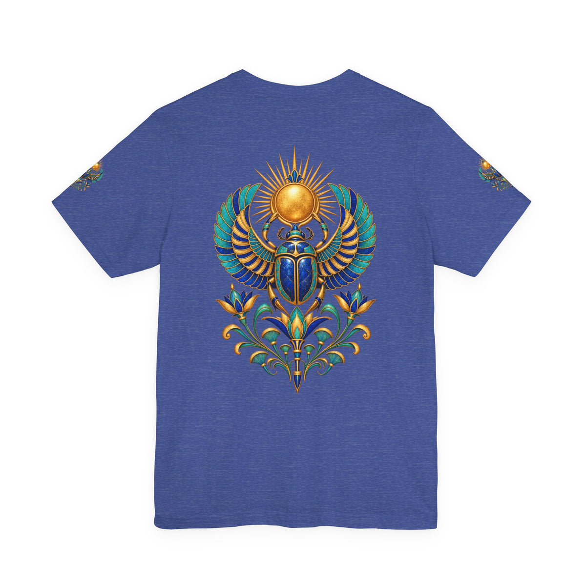 Scarabs & Sun Egyptian Scarab T-Shirt — Golden Sunback Graphic Tee Printify