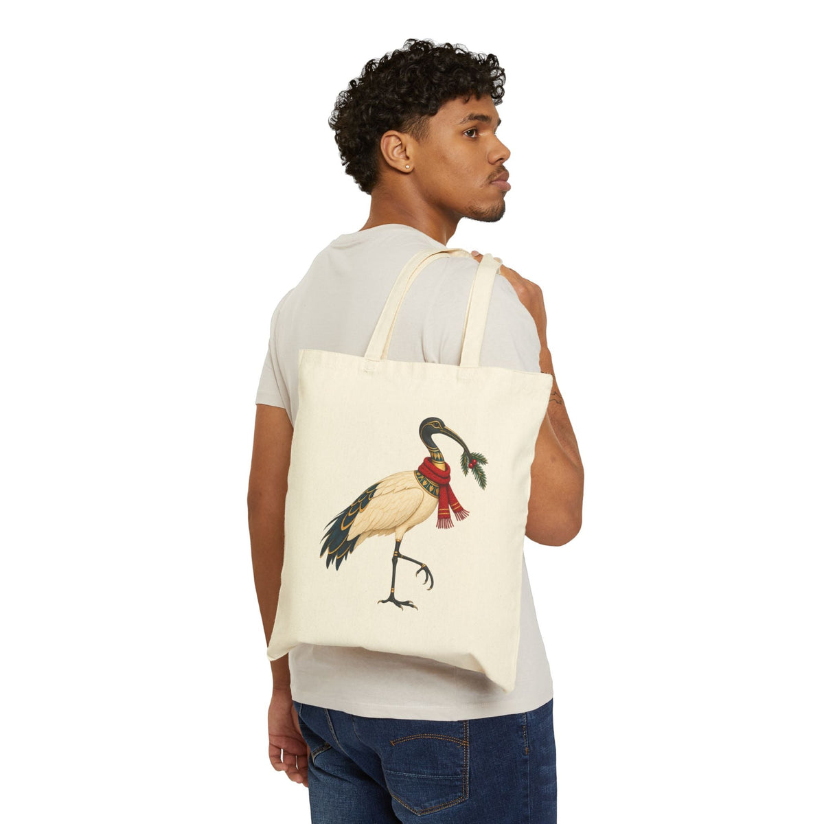 Sacred Ibis Christmas Canvas Tote — Egyptian Holiday Bird Printify