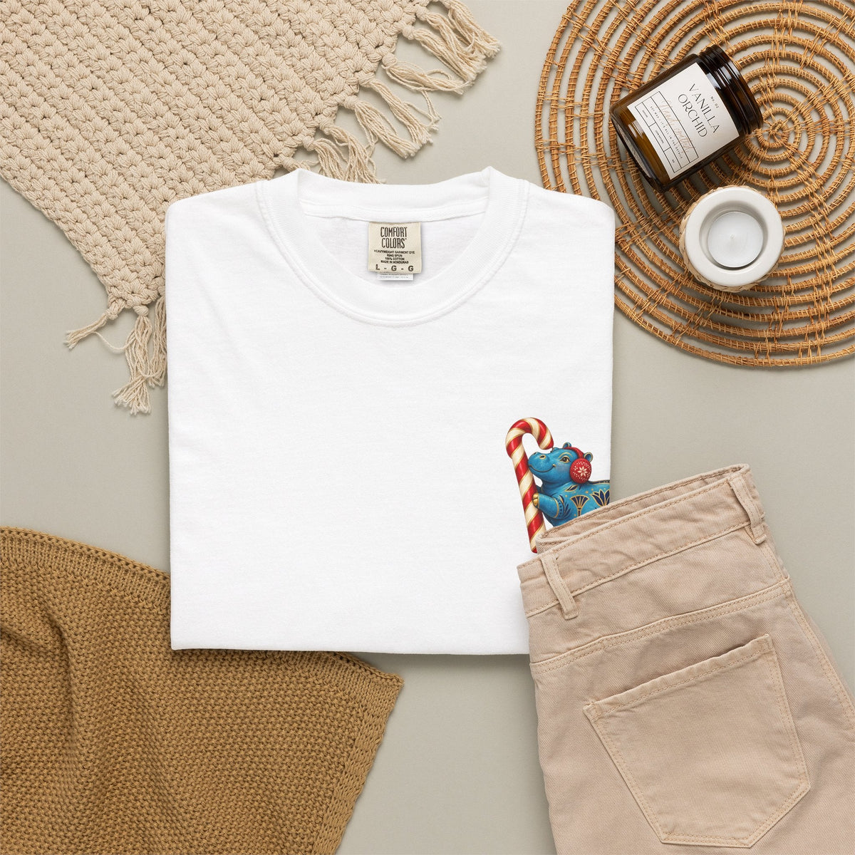 Blue Egyptian Hippo Christmas T-Shirt — Candy Cane Holiday Printify