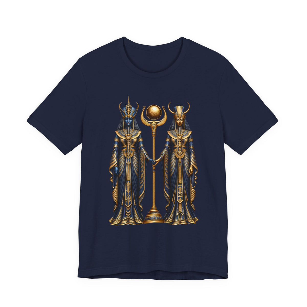 Egyptian Goddess Duo T-Shirt — Ankh & Sun Staff Graphic Tee Printify