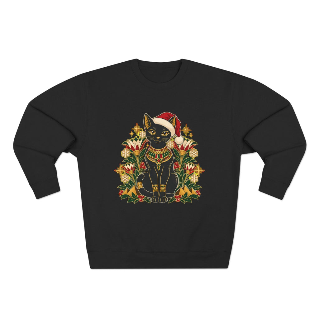 Christmas Black Cat Crewneck Sweatshirt – Festive Egyptian Cat Holiday Pullover Printify