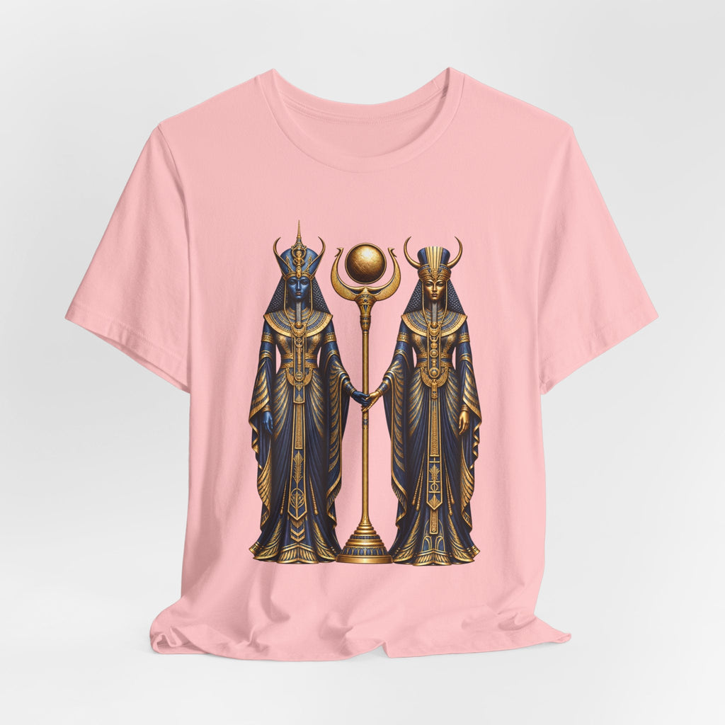 Egyptian Goddess Duo T-Shirt — Ankh & Sun Staff Graphic Tee Printify