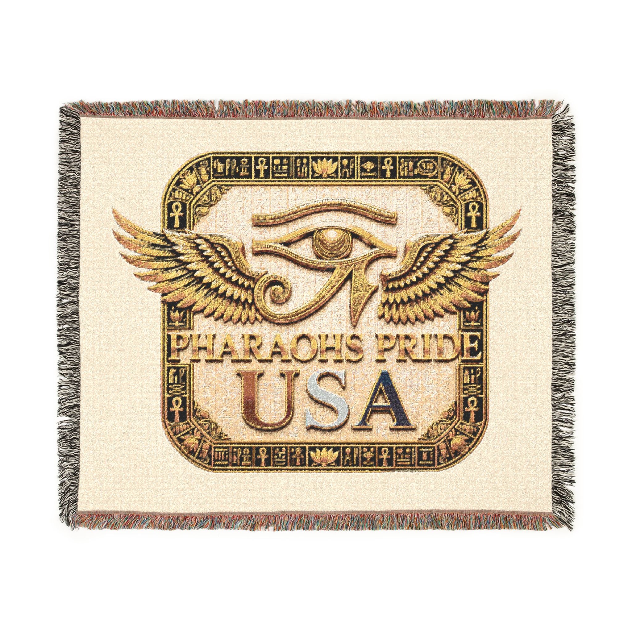 Pharaohs Pride USA Eye of Horus woven blanket alternate view