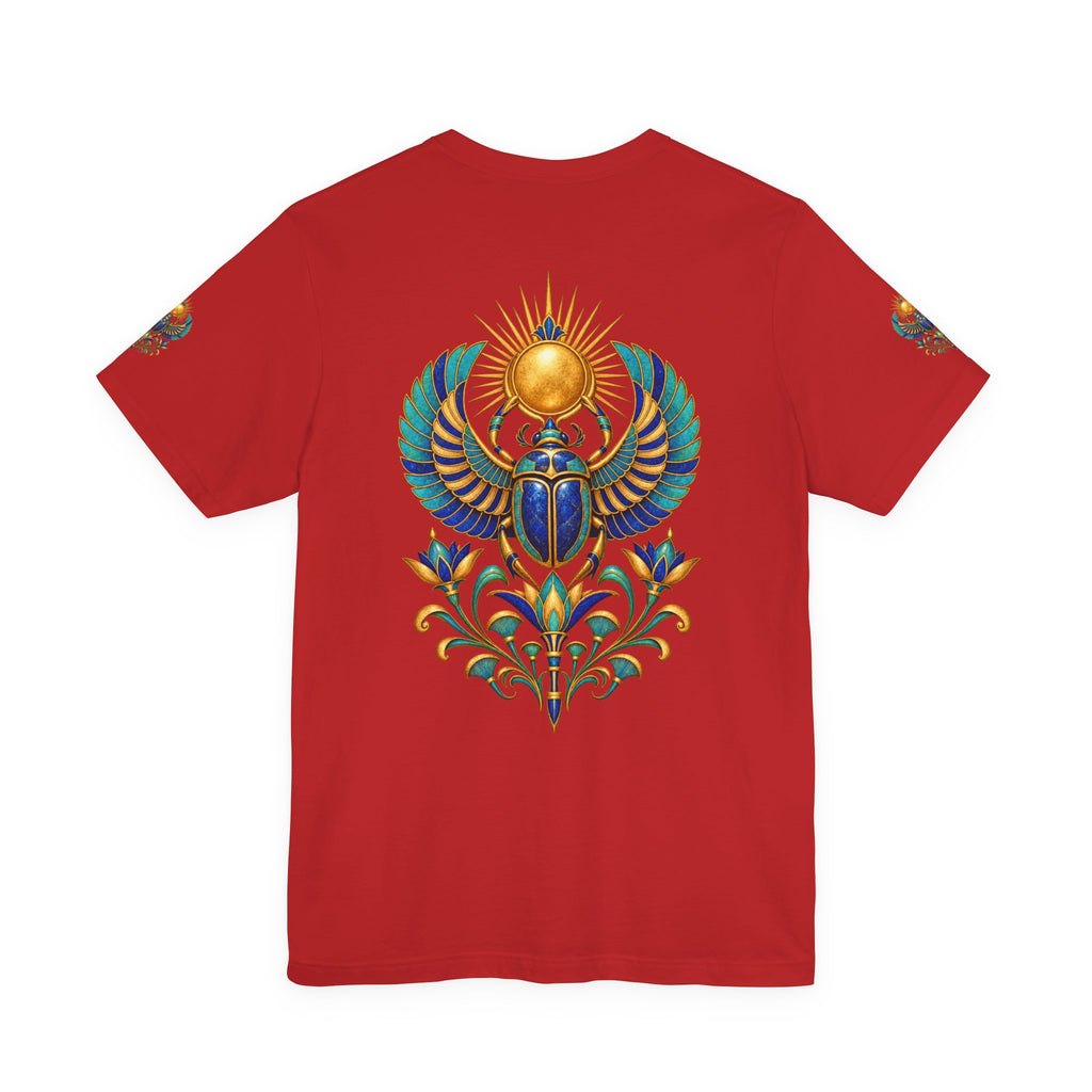 Scarabs & Sun Egyptian Scarab T-Shirt — Golden Sunback Graphic Tee Printify