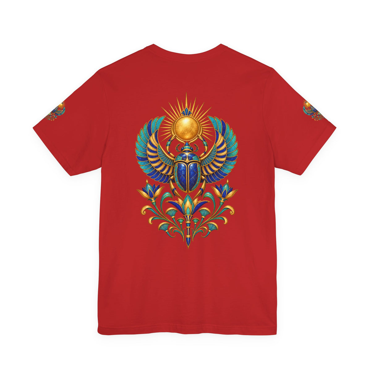 Scarabs & Sun Egyptian Scarab T-Shirt — Golden Sunback Graphic Tee Printify