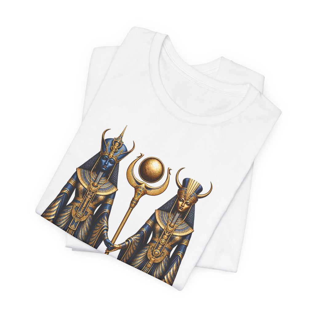 Egyptian Goddess Duo T-Shirt — Ankh & Sun Staff Graphic Tee Printify