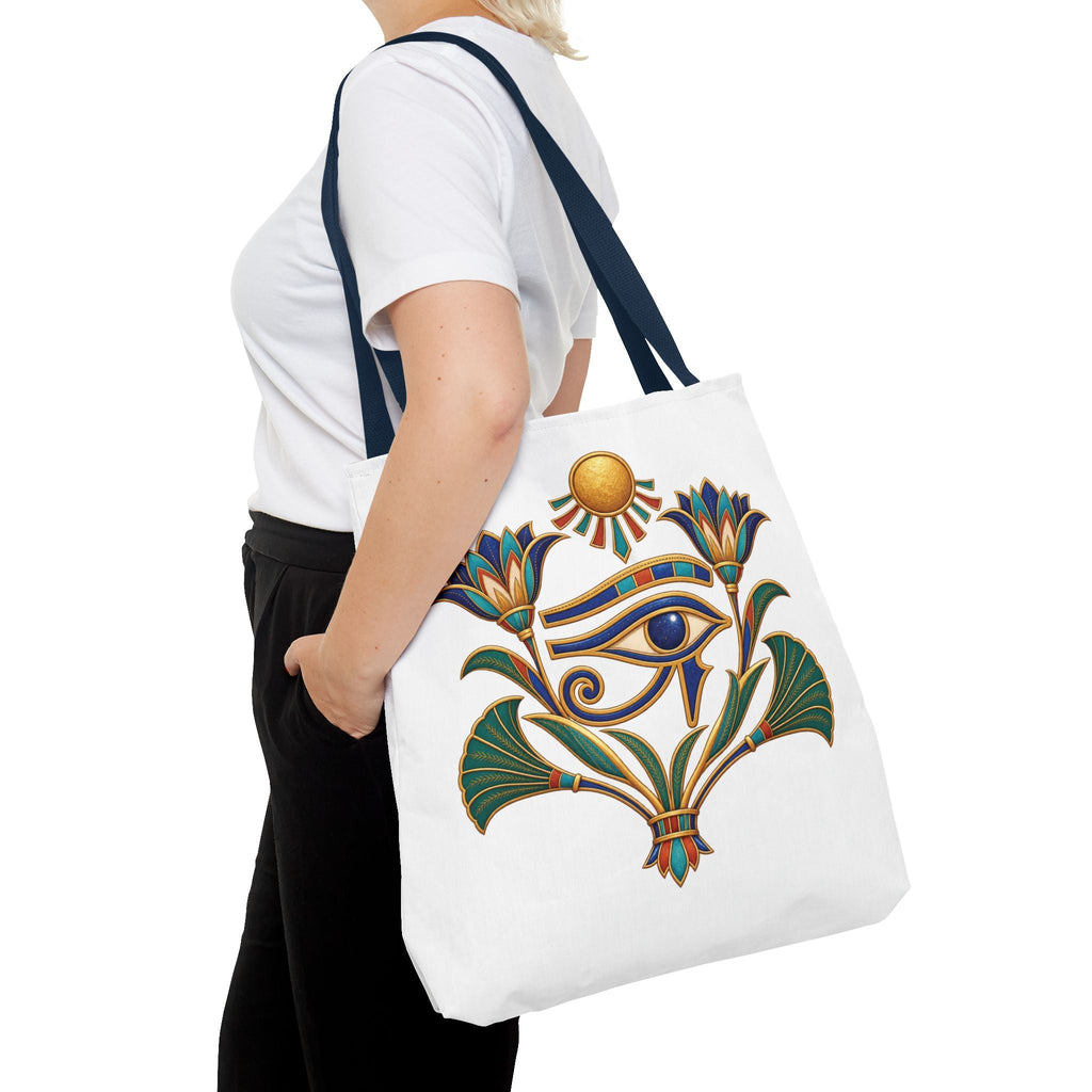 Eye of Horus and lotus Egyptian heritage all-over print tote bag