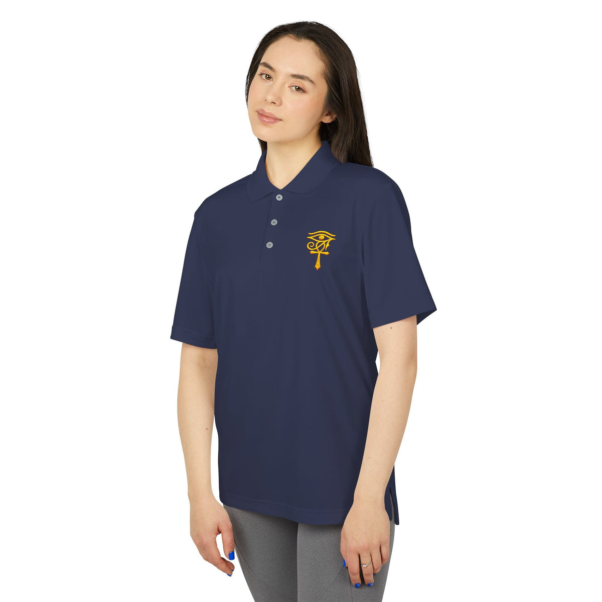 Eye of Horus Polo Shirt — Egyptian Symbol Embroidered Performance Golf Polo Printify