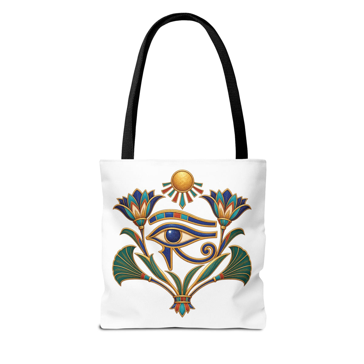 Eye of Horus and lotus Egyptian heritage all-over print tote bag