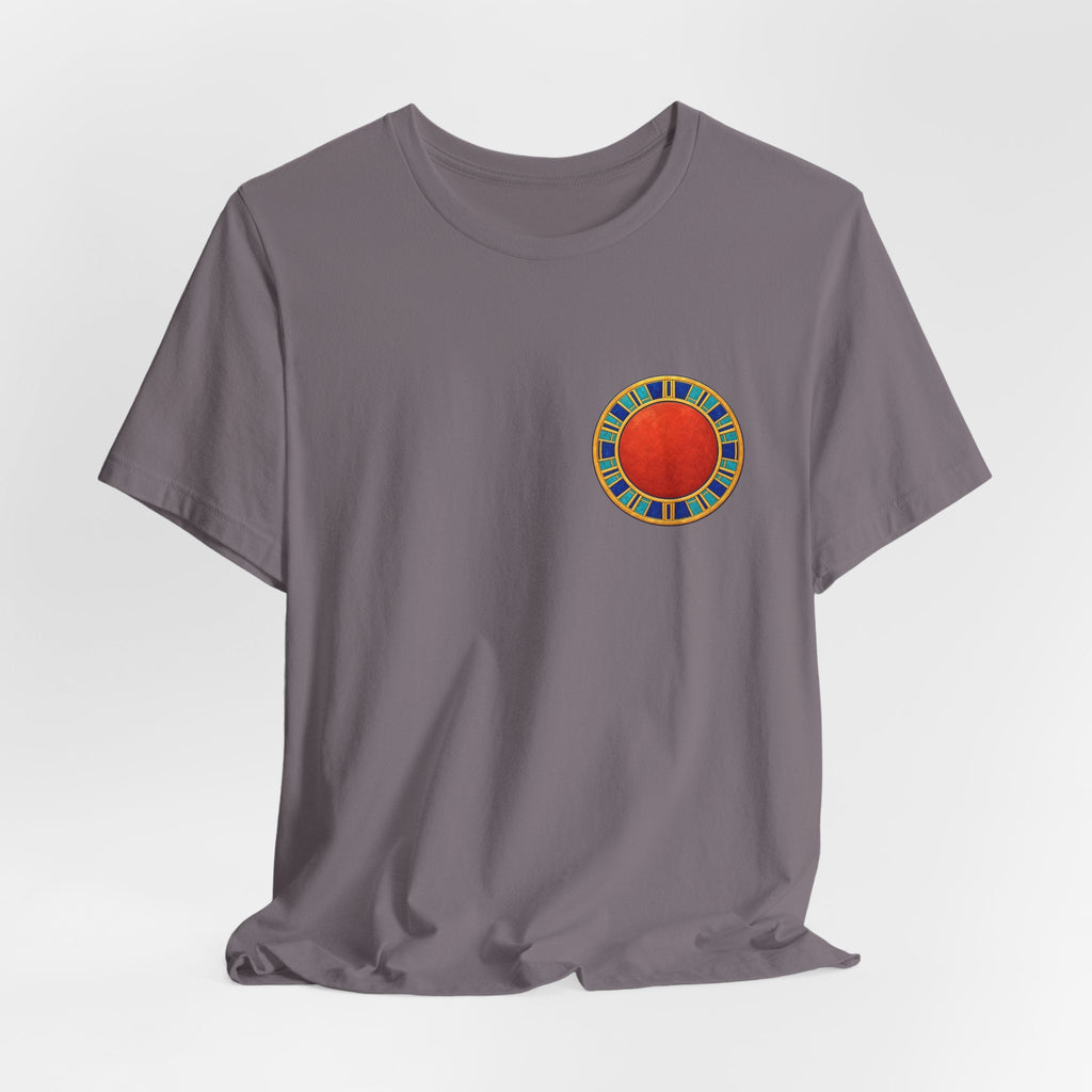 Unisex T-shirt with red Egyptian sun disk chest graphic
