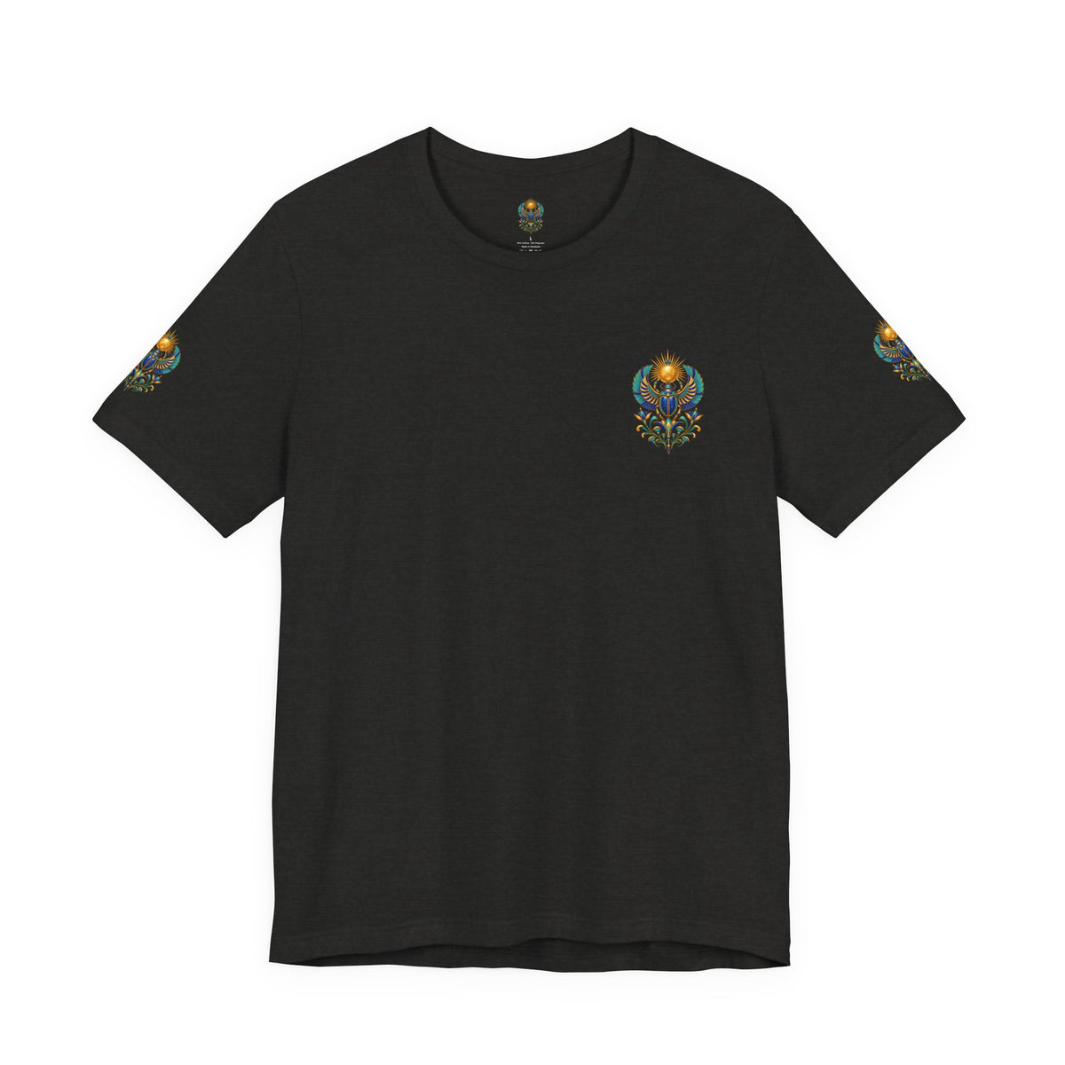 Scarabs & Sun Egyptian Scarab T-Shirt — Golden Sunback Graphic Tee Printify