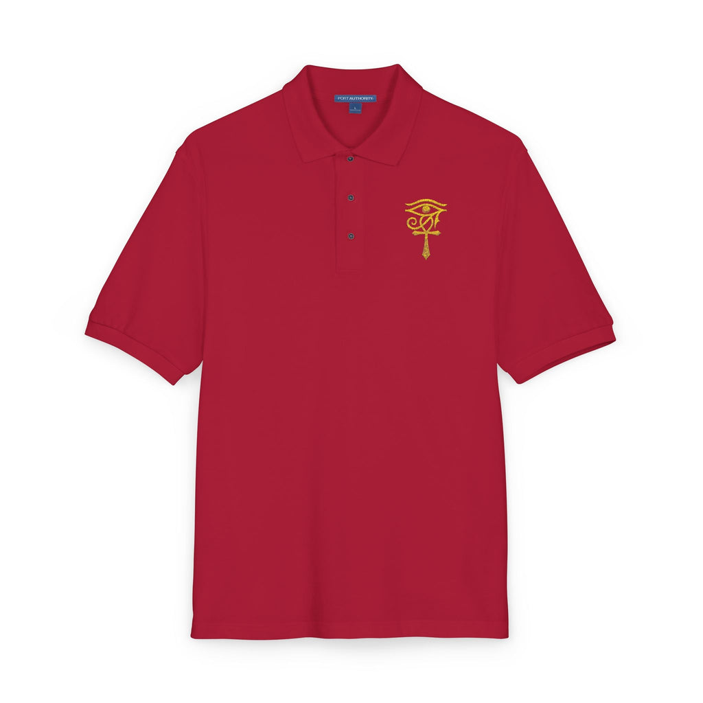Unisex polo with gold Eye of Horus and ankh embroidery