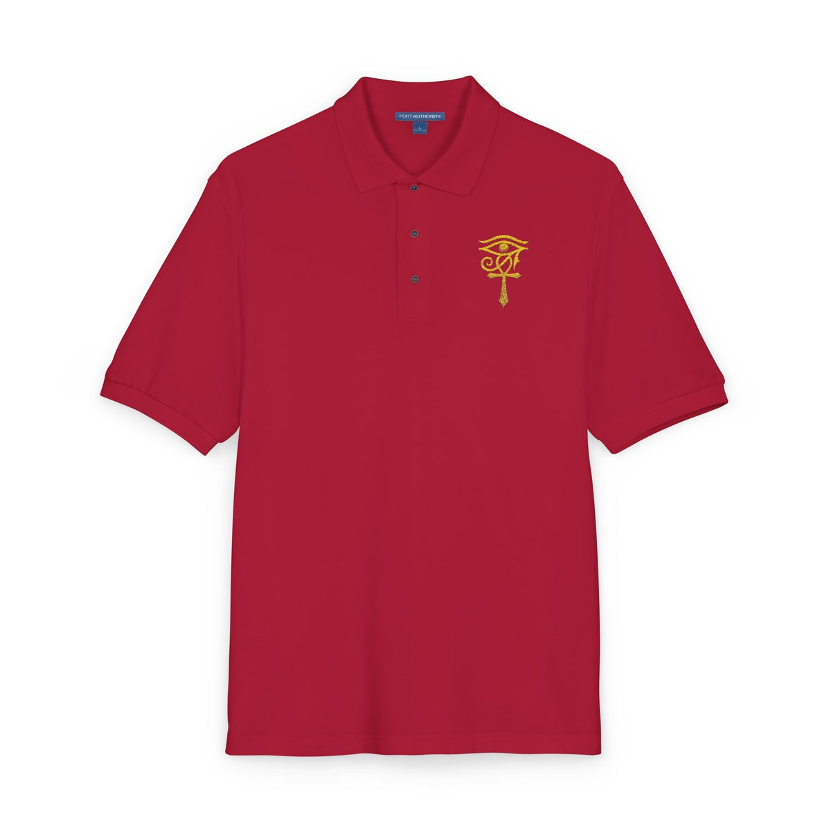 Unisex polo with gold Eye of Horus and ankh embroidery