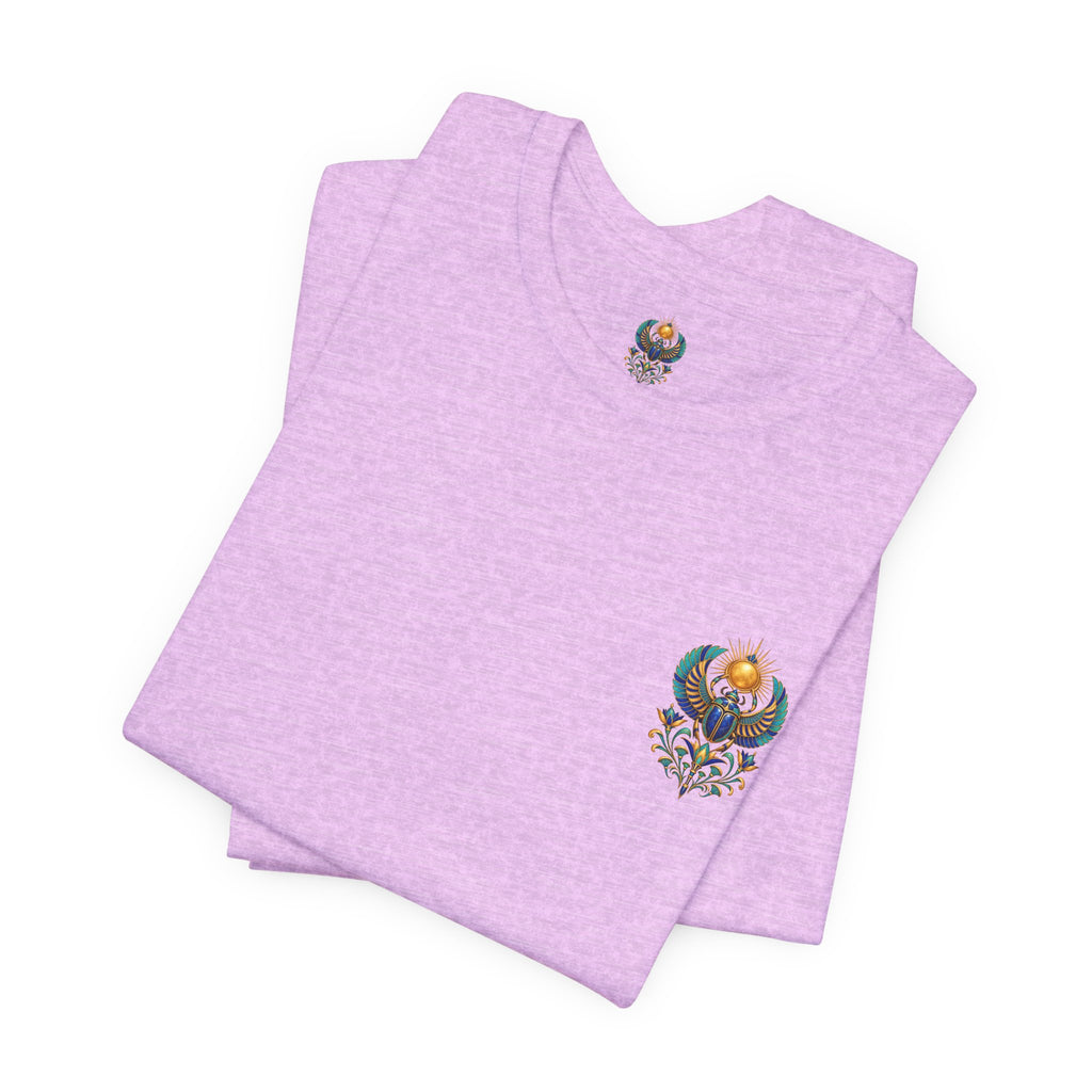 Scarabs & Sun Egyptian Scarab T-Shirt — Golden Sunback Graphic Tee Printify