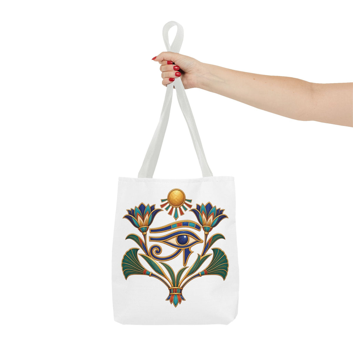 Eye of Horus and lotus Egyptian heritage all-over print tote bag