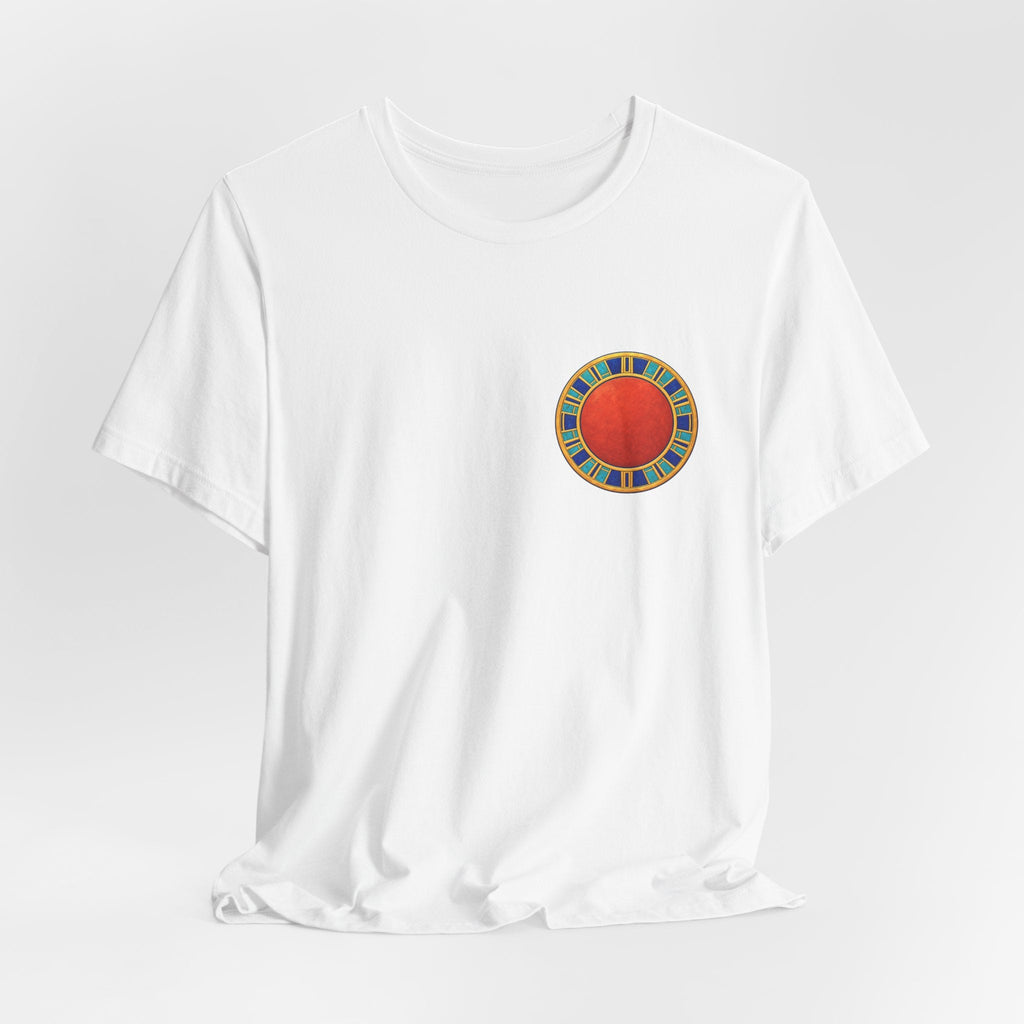 Unisex T-shirt with red Egyptian sun disk chest graphic