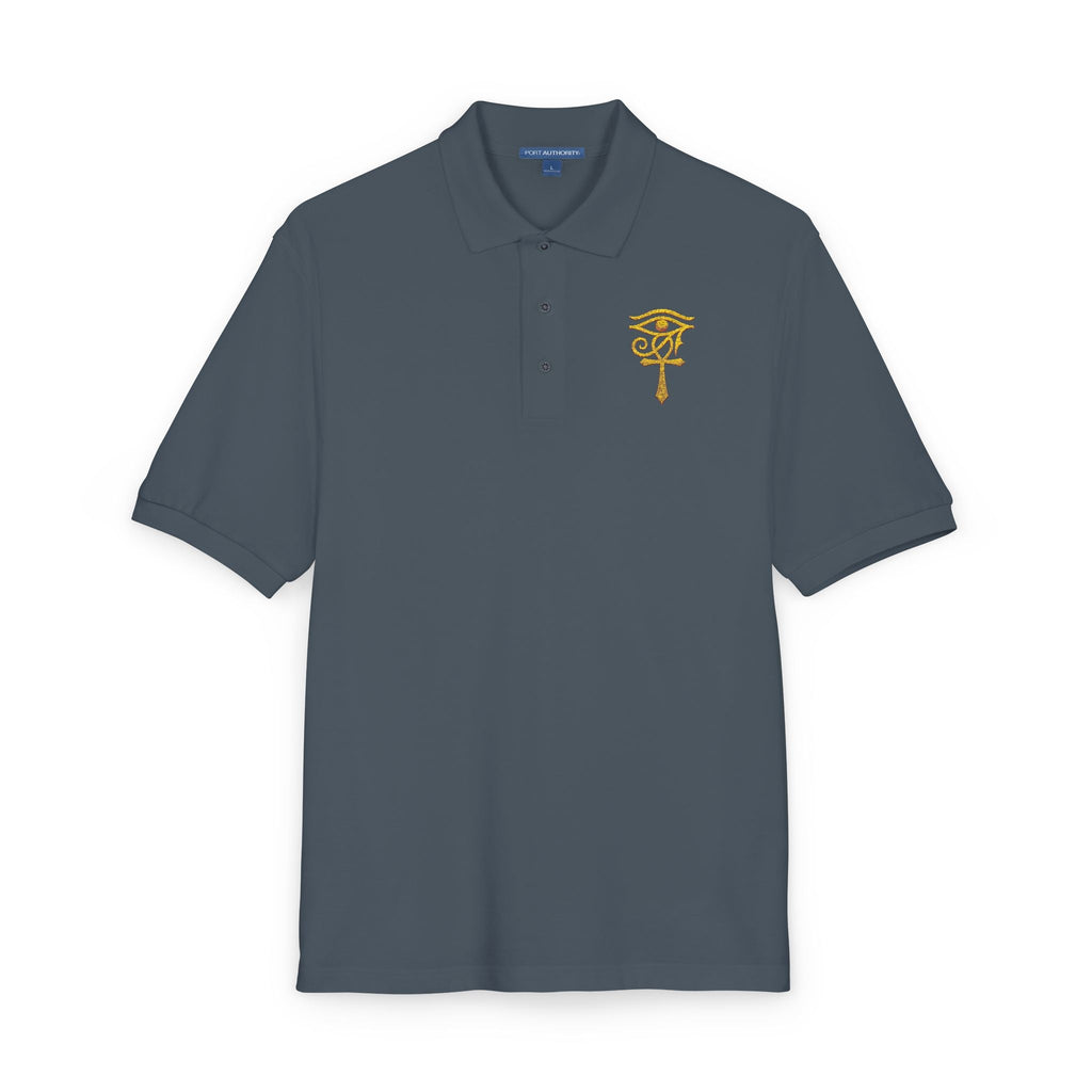 Unisex polo with gold Eye of Horus and ankh embroidery