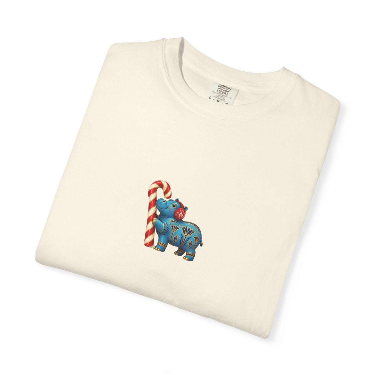 Blue Egyptian Hippo Christmas T-Shirt — Candy Cane Holiday Printify