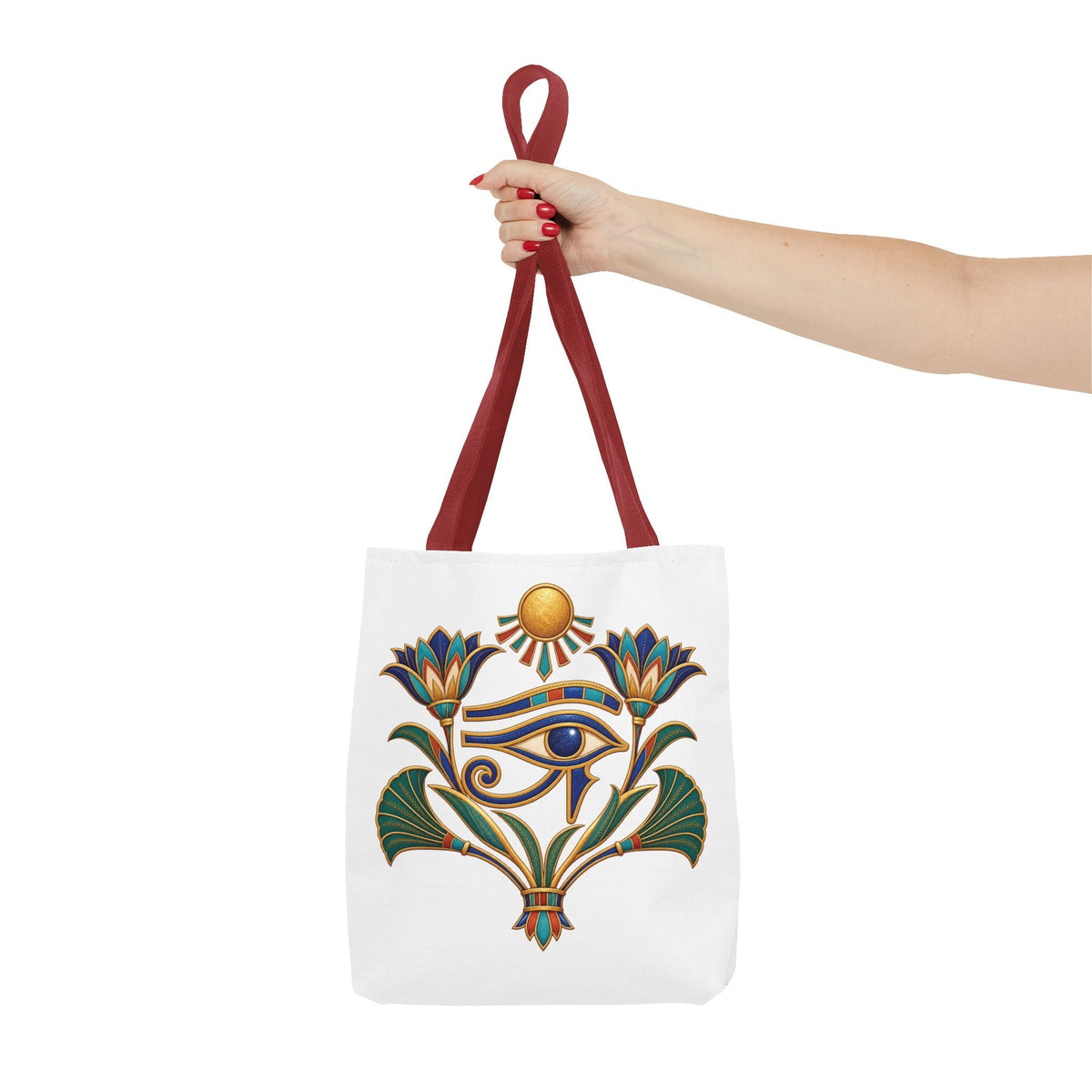 Eye of Horus and lotus Egyptian heritage all-over print tote bag