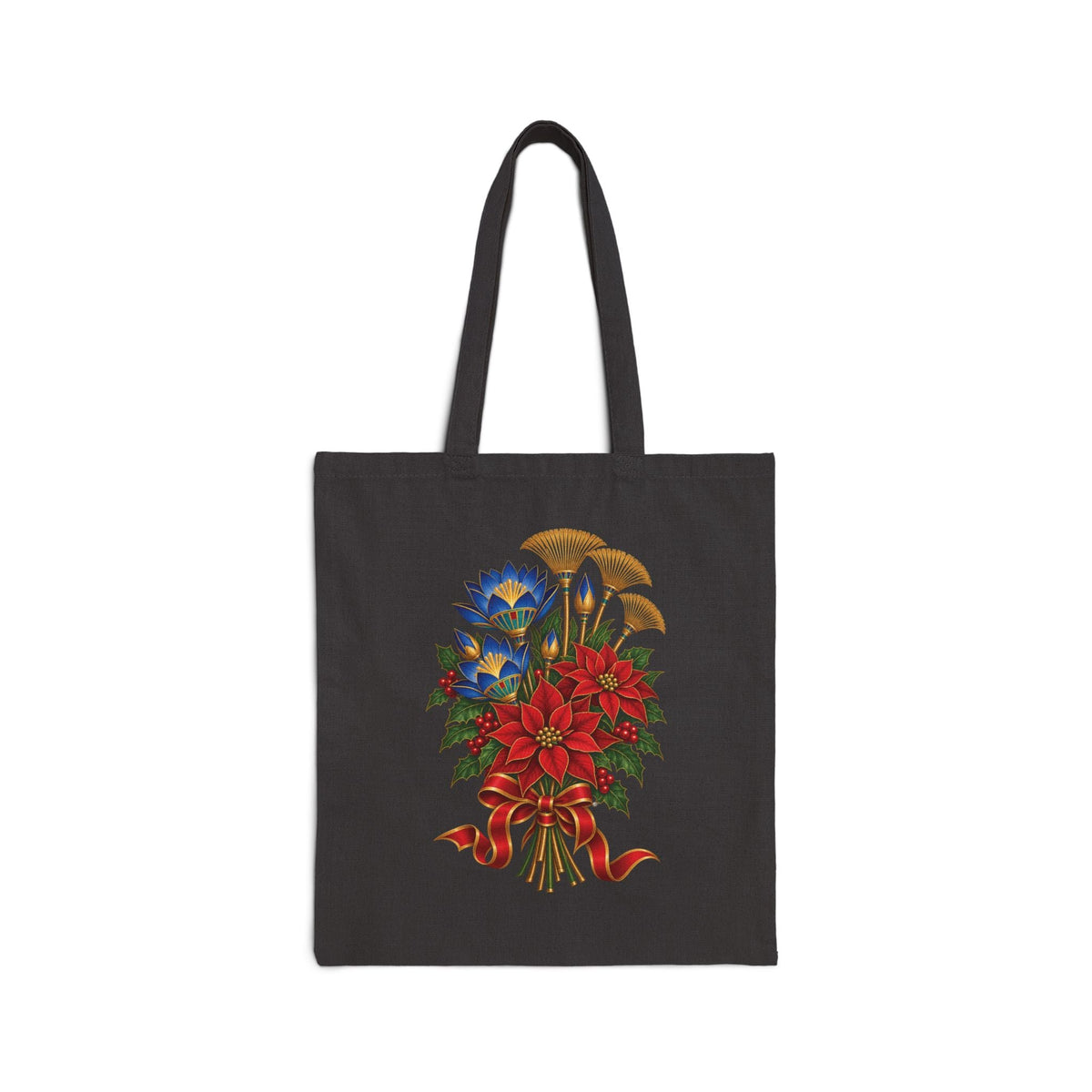 Egyptian Lotus Poinsettia Christmas Canvas Tote Bag Printify