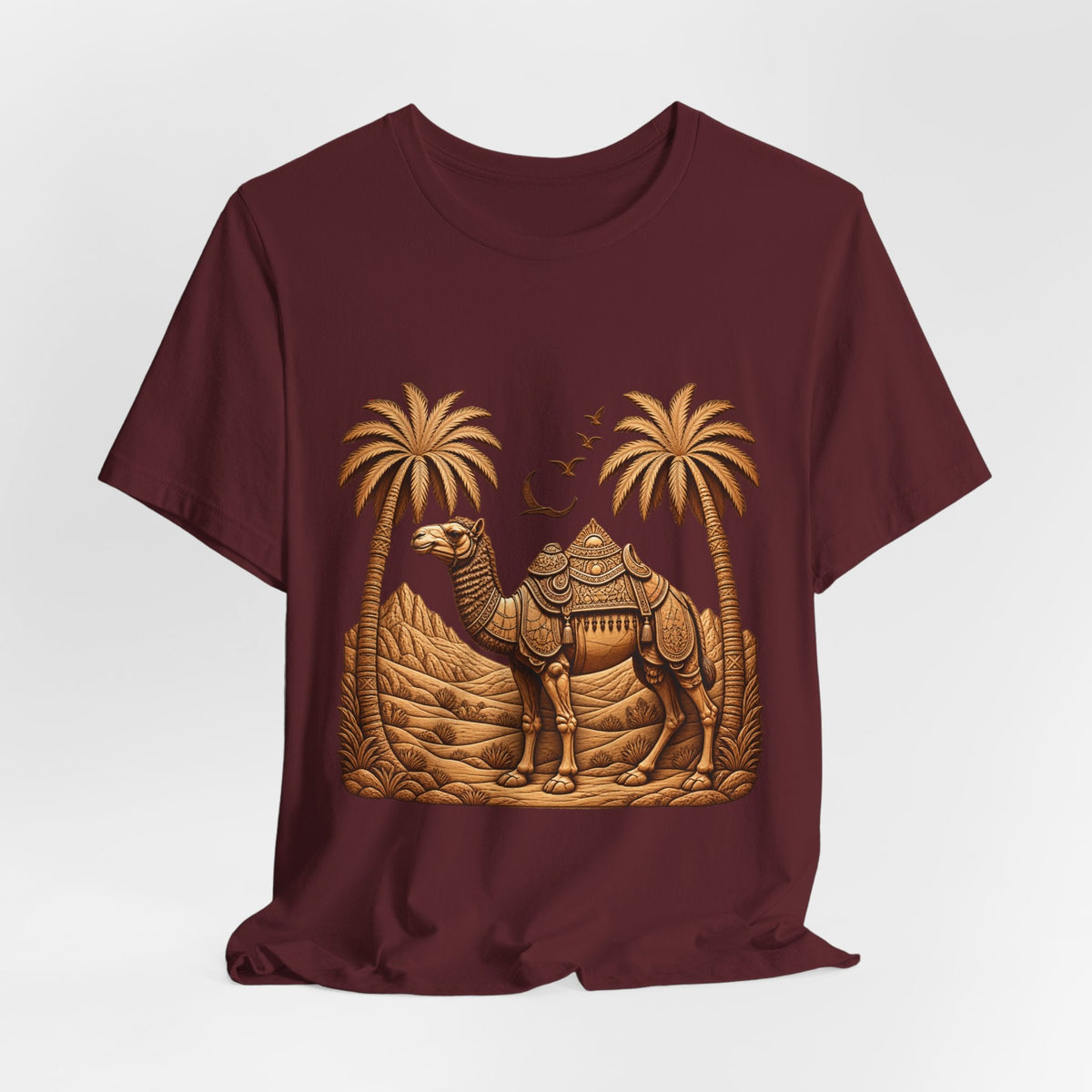 Camel Oasis T-Shirt — Egyptian Desert Palm Graphic Tee Printify